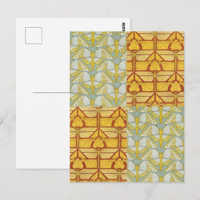 Vintage Art Nouveau Nature Grid Pattern Art Postcard (Front/Back)