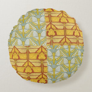 Vintage Art Nouveau Nature Grid Pattern Art Round Cushion