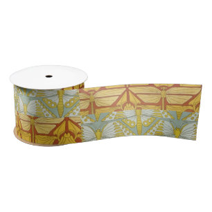 Vintage Art Nouveau Nature Grid Pattern Art Satin Ribbon