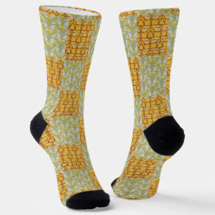 Vintage Art Nouveau Nature Grid Pattern Art Socks