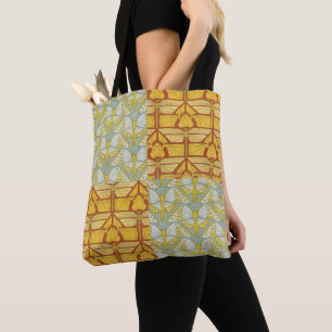 Vintage Art Nouveau Nature Grid Pattern Art Tote Bag