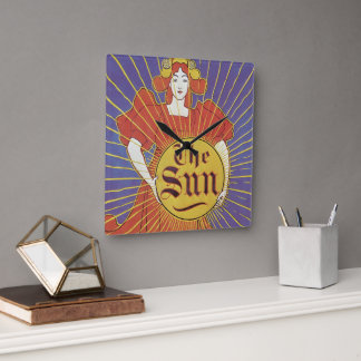 Vintage Art Nouveau, New York Sun Newspaper Square Wall Clock