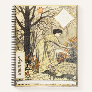 Vintage Art Nouveau November Autumn Garden Woman Notebook