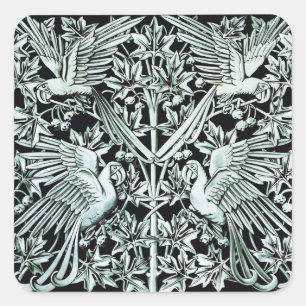 Vintage Art Nouveau Parrot Bird Floral Art Square Sticker