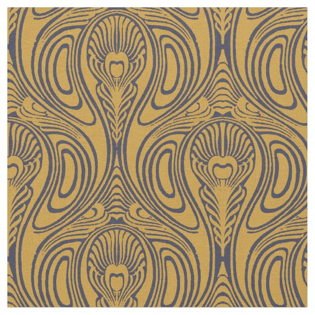 Vintage Art Nouveau Peacock Feather Pattern Fabric (Close Up)