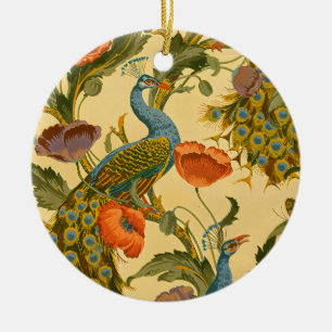 Vintage Art Nouveau Peacock Poppy Floral Pattern Ceramic Tree Decoration