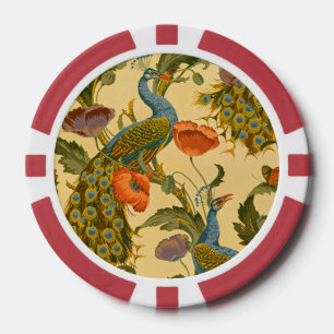 Vintage Art Nouveau Peacock Poppy Floral Pattern Poker Chips