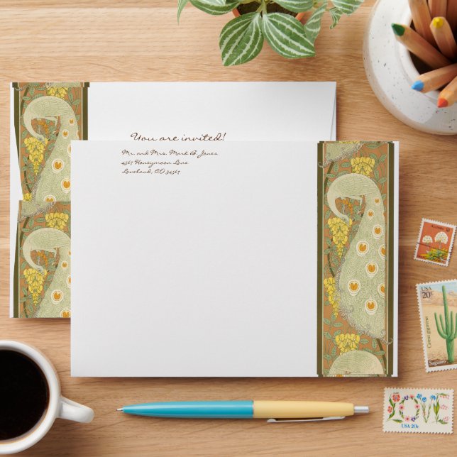 Vintage Art Nouveau Peacock Wedding Envelopes (Desk)