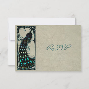 Vintage Art Nouveau Peacock Wedding RSVP Card