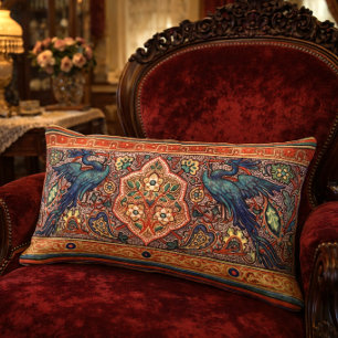 Vintage Art Nouveau Peacocks In Floral Vine Frieze Lumbar Cushion