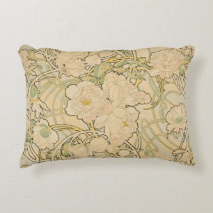 Vintage Art Nouveau, Peonies by Alphonse Mucha Decorative Cushion