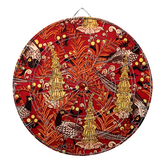 Vintage Art Nouveau Pheasants, Ferns and Dandelion Dartboard (Front)