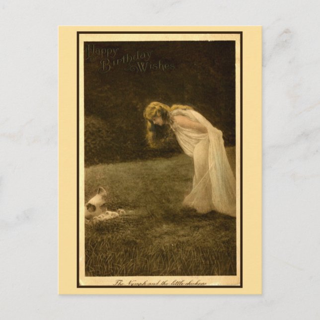 vintage art nouveau photo happy birthday, nymph postcard (Front)