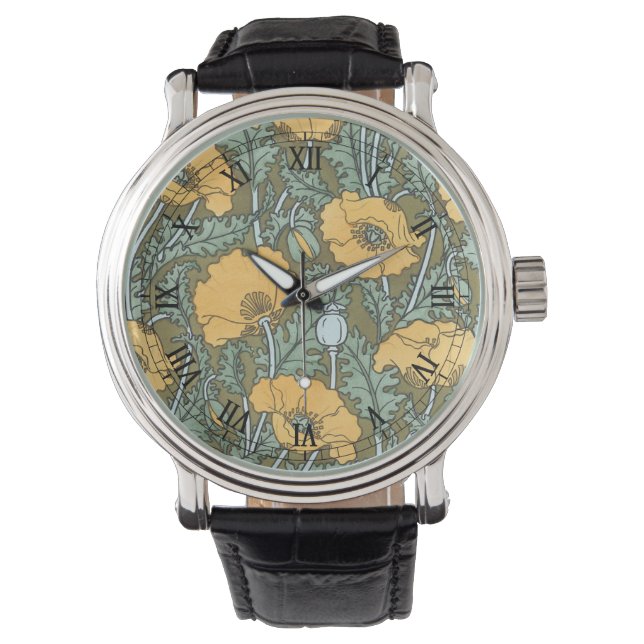 Vintage Art Nouveau, Poppy Flowers in Garden Watch (Front)