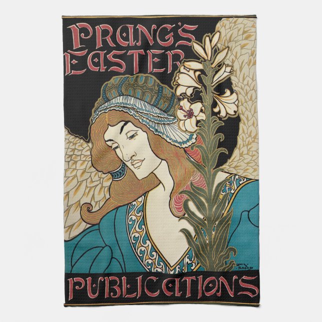 Vintage Art Nouveau, Prang's Easter Publications Tea Towel (Vertical)
