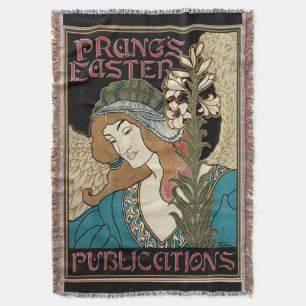 Vintage Art Nouveau, Prang's Easter Publications Throw Blanket