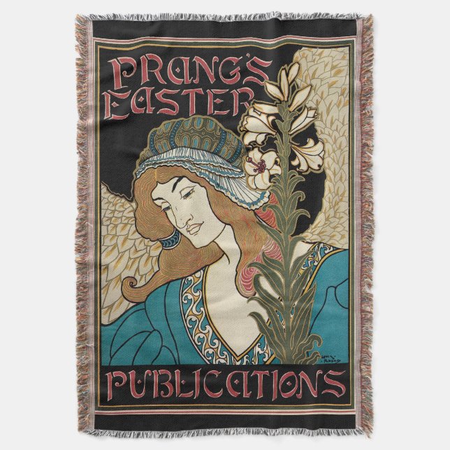 Vintage Art Nouveau, Prang's Easter Publications Throw Blanket (Front Vertical)
