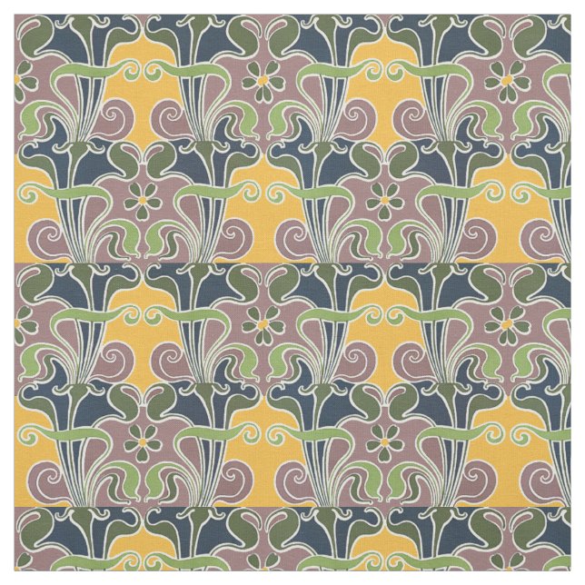 Vintage Art Nouveau Psychedelic Floral Pattern Fabric (Swatch)