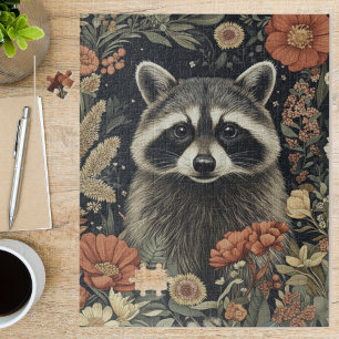 Vintage Art Nouveau Raccoon Floral Art Jigsaw Puzzle