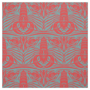 Vintage Art Nouveau Red Lobster Lion Face Pattern Fabric
