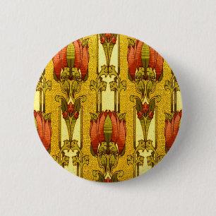 Vintage Art Nouveau Red Tulip Floral Pattern 6 Cm Round Badge