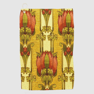 Vintage Art Nouveau Red Tulip Floral Pattern Golf Towel