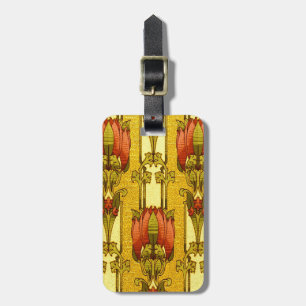 Vintage Art Nouveau Red Tulip Floral Pattern Luggage Tag