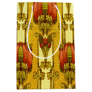 Vintage Art Nouveau Red Tulip Floral Pattern Medium Gift Bag