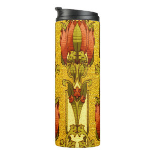 Vintage Art Nouveau Red Tulip Floral Pattern Thermal Tumbler