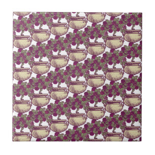 Vintage Art Nouveau rose tree maroon pattern Tile