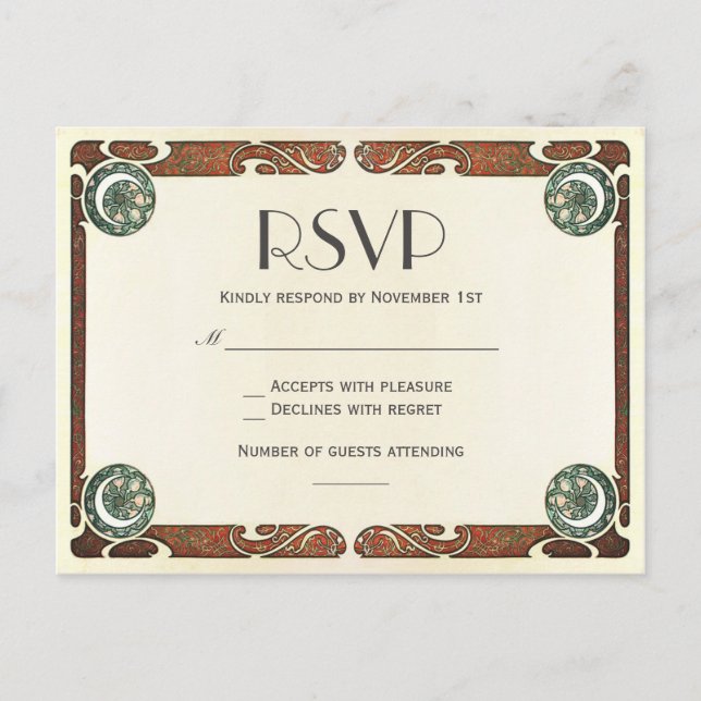 Vintage Art Nouveau RSVP Wedding Postcards I (Front)