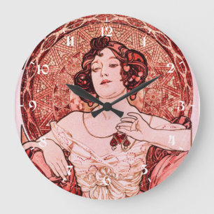 Vintage Art Nouveau Ruby by Alphonse Mucha Large Clock