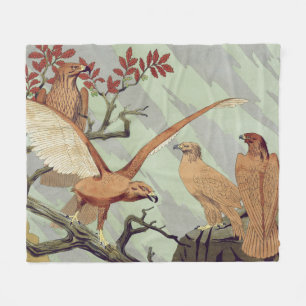 Vintage Art Nouveau Sage Green Eagle Nature Art Fleece Blanket