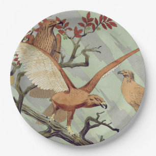 Vintage Art Nouveau Sage Green Eagle Nature Art Paper Plate
