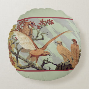 Vintage Art Nouveau Sage Green Eagle Nature Art Round Cushion
