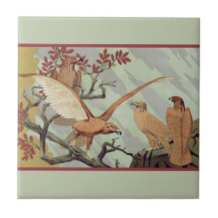 Vintage Art Nouveau Sage Green Eagle Nature Art Tile
