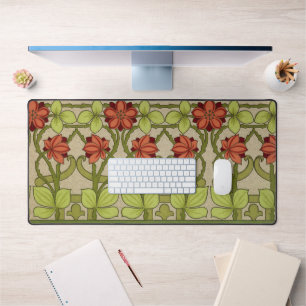 Vintage Art Nouveau Sage Green Floral Pattern Desk Mat