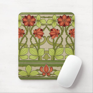 Vintage Art Nouveau Sage Green Floral Pattern Mouse Pad