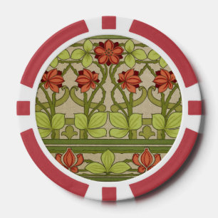 Vintage Art Nouveau Sage Green Floral Pattern Poker Chips