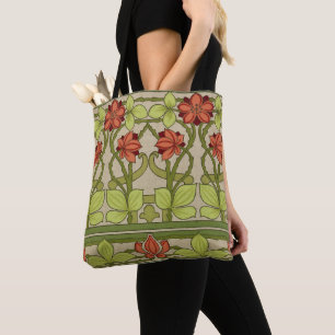 Vintage Art Nouveau Sage Green Floral Pattern Tote Bag