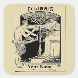 Vintage Art Nouveau Satyr Ex Libris Template Square Sticker