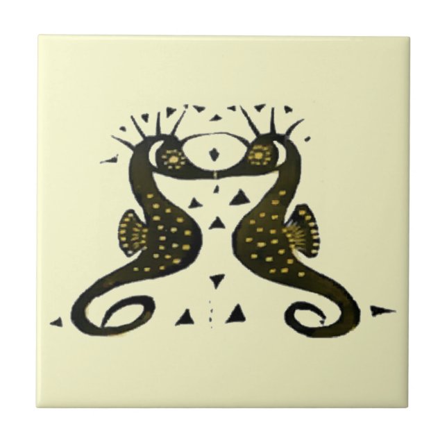 Vintage Art Nouveau Seahorses Tile (Front)