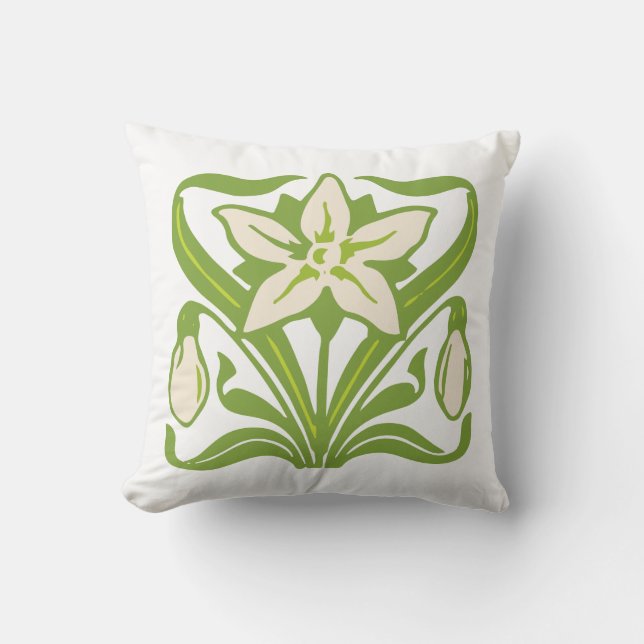 Vintage Art Nouveau snowdrop floral wallpaper Cushion (Front)