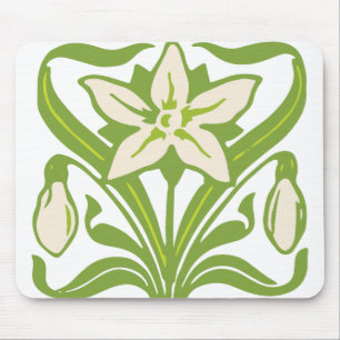 Vintage Art Nouveau snowdrop floral wallpaper Mouse Pad
