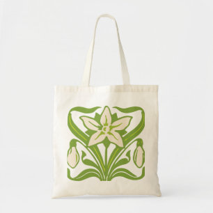 Vintage Art Nouveau snowdrop floral wallpaper Tote Bag