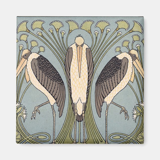 Vintage Art Nouveau Storks Magnet (Front)
