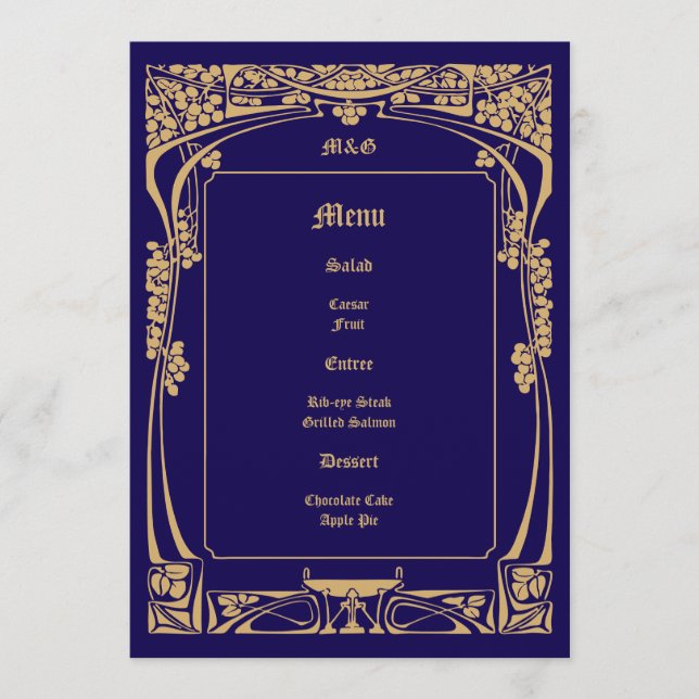 Vintage Art Nouveau Style Wedding Menu (Front)