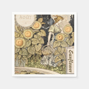 Vintage Art Nouveau Sunflower Garden Grasset Woman Napkin