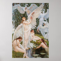 Vintage Art Nouveau Swan Maidens by W. Crane