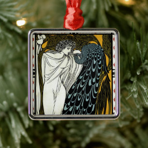 Vintage Art Nouveau, The Kiss by William Bradley Metal Tree Decoration